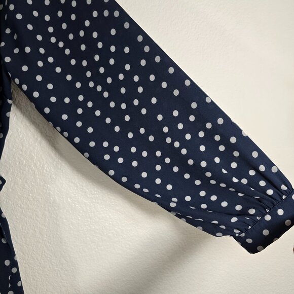 City Chic Polka Dot Dress Women Size 16 Blue Long Sleeve Tie Waist V Neck Party - Picture 5 of 10